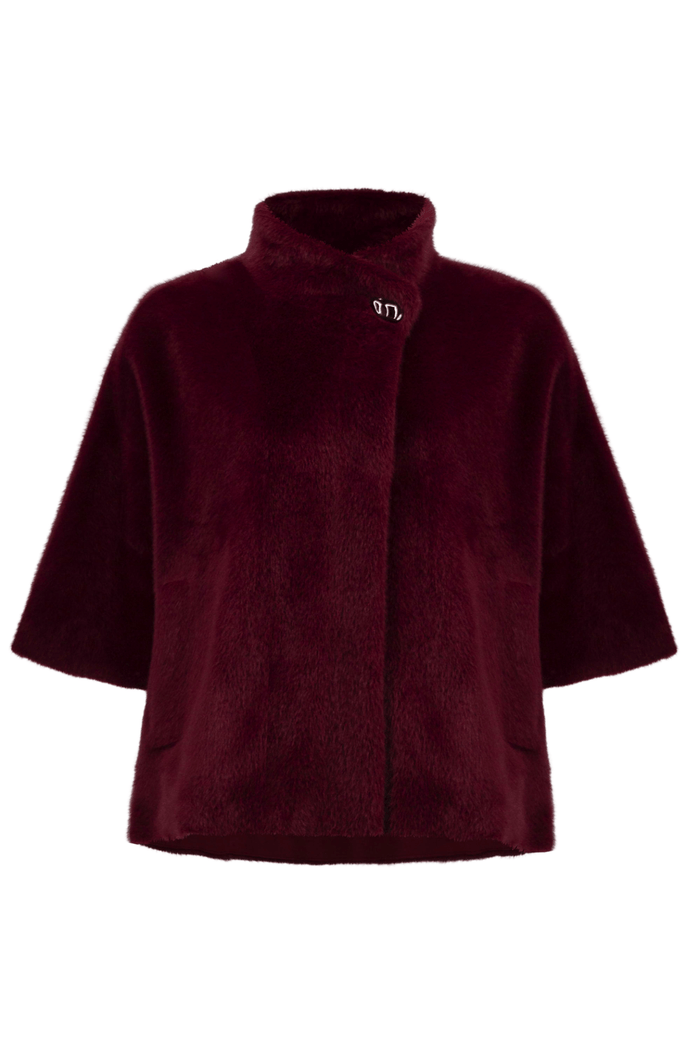 Joseph Ribkoff merlot faux fur suede jacket with mock collar – Dotique