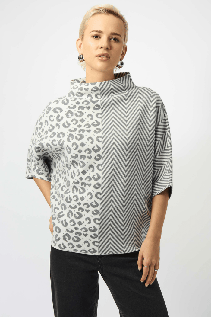 Joseph Ribkoff jacquard knit boxy sweater with animal and herringbone print – Dotique