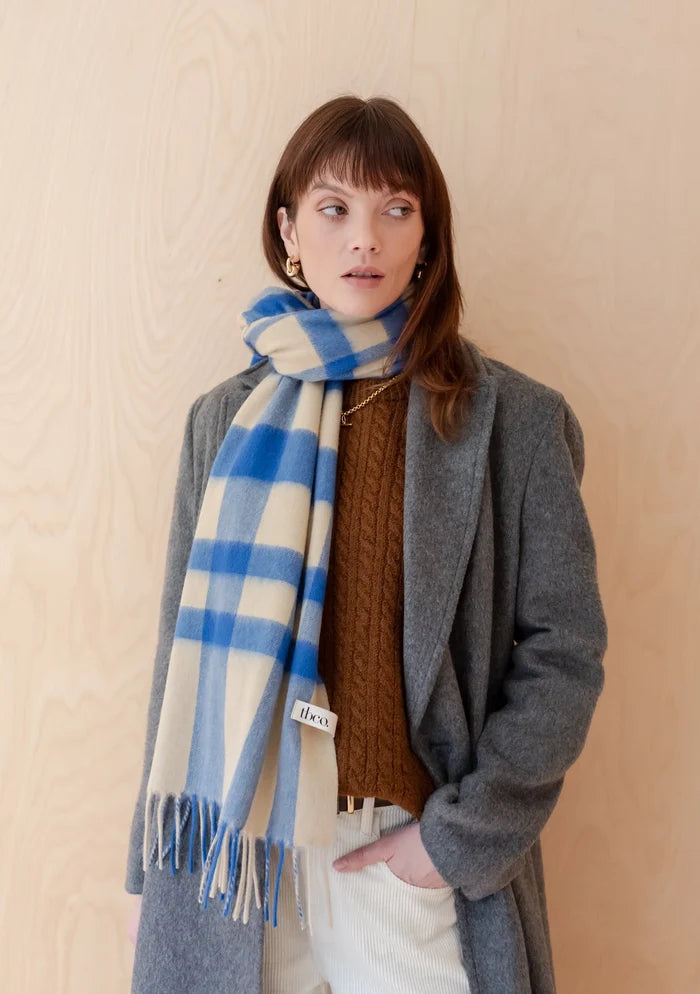 LAMBSWOOL OVERSIZED SCARF BLUE CHECK