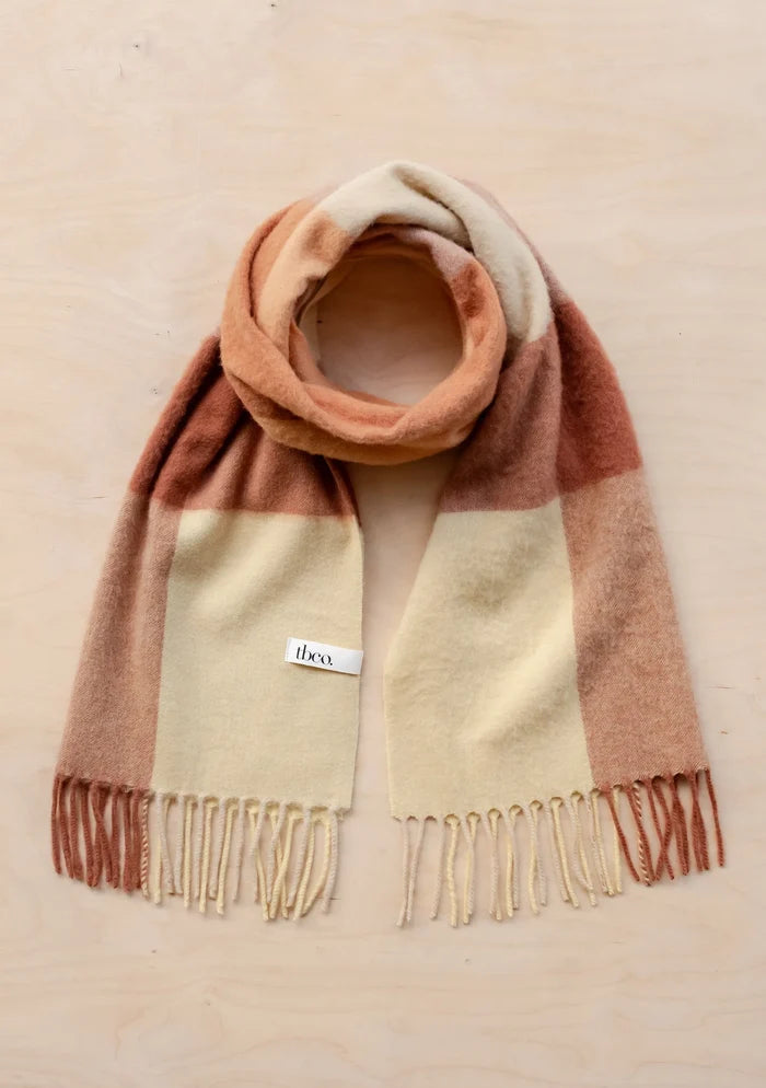 LAMBSWOOL OVERSIZED SCARF BUTTERMILK HONEY BLOCK CHECK