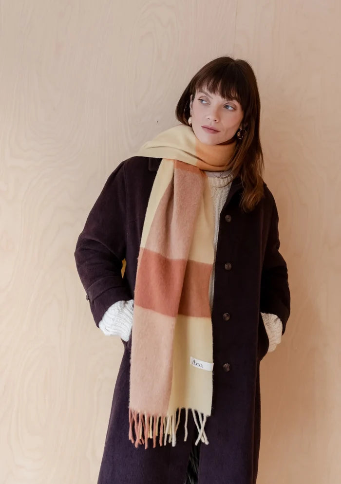 LAMBSWOOL OVERSIZED SCARF BUTTERMILK HONEY BLOCK CHECK