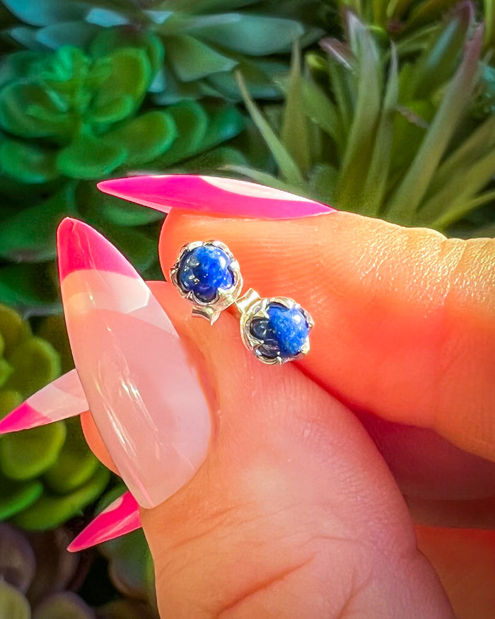 Lapis Lazuli Stud Earrings | .925 Sterling Silver
