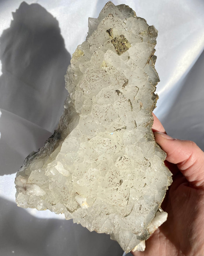 Large Quartz with Green Fluorite & Pyrite Specimen