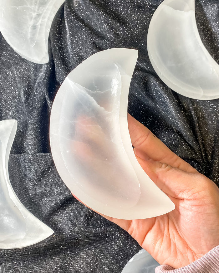 Large Satin Spar {Selenite} Crescent Moon Bowl ~6 inches