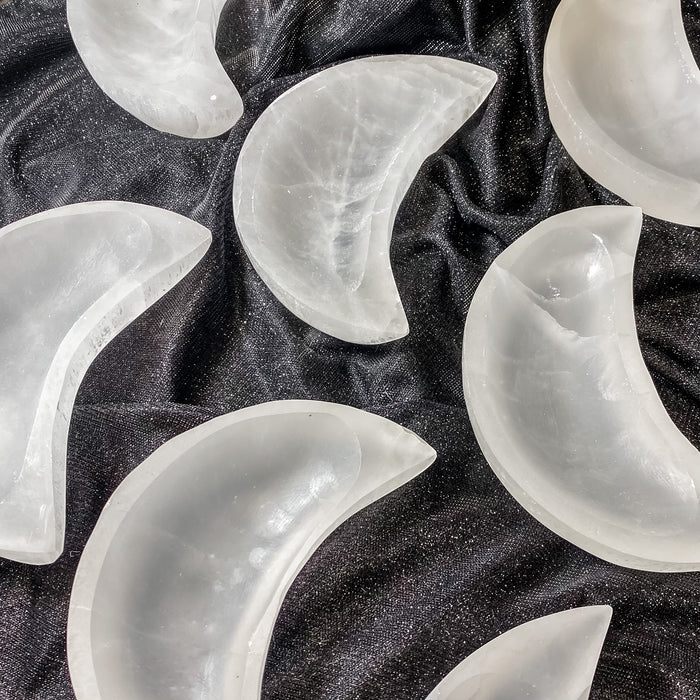 Large Satin Spar {Selenite} Crescent Moon Bowl ~6 inches