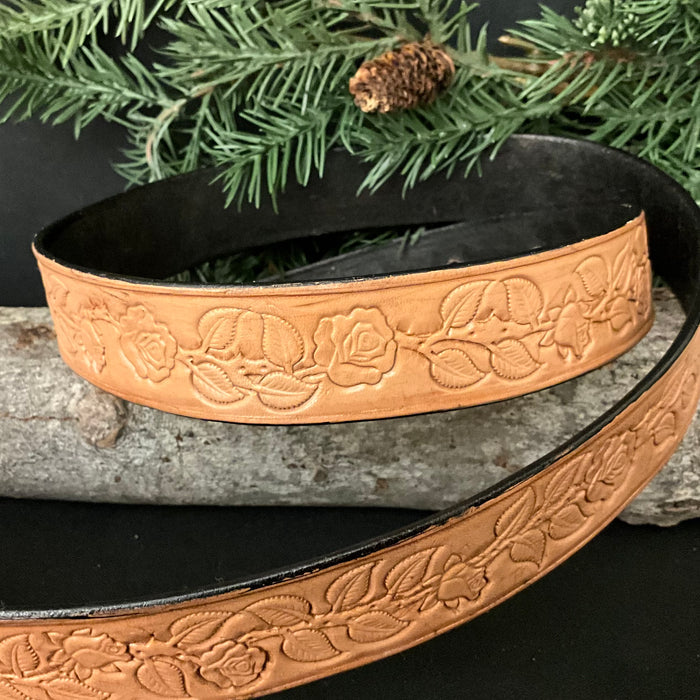 Light Brown Stamped Belt Rose Pattern 32”