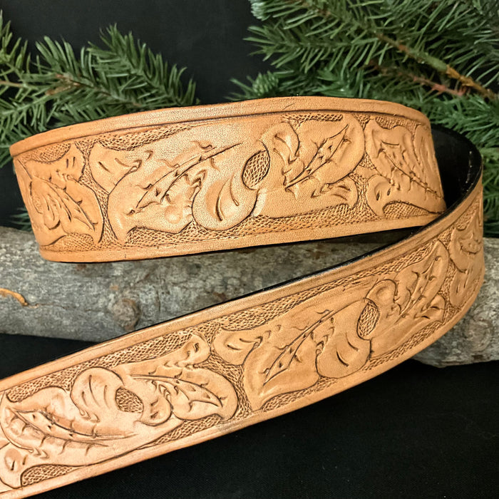 Light Brown Tooled Belt Fleur de Lis 38”