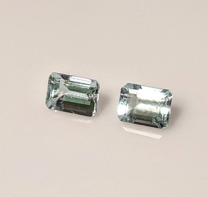 Lot of 2, Natural Genuine Brazilian Aquamarine, 2.03ct 7x5 Emerald Cut Faceted, VVS loose stone