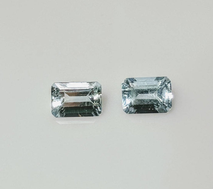 Lot of 2, Natural Genuine Brazilian Aquamarine, 2.03ct 7x5 Emerald Cut Faceted, VVS loose stone