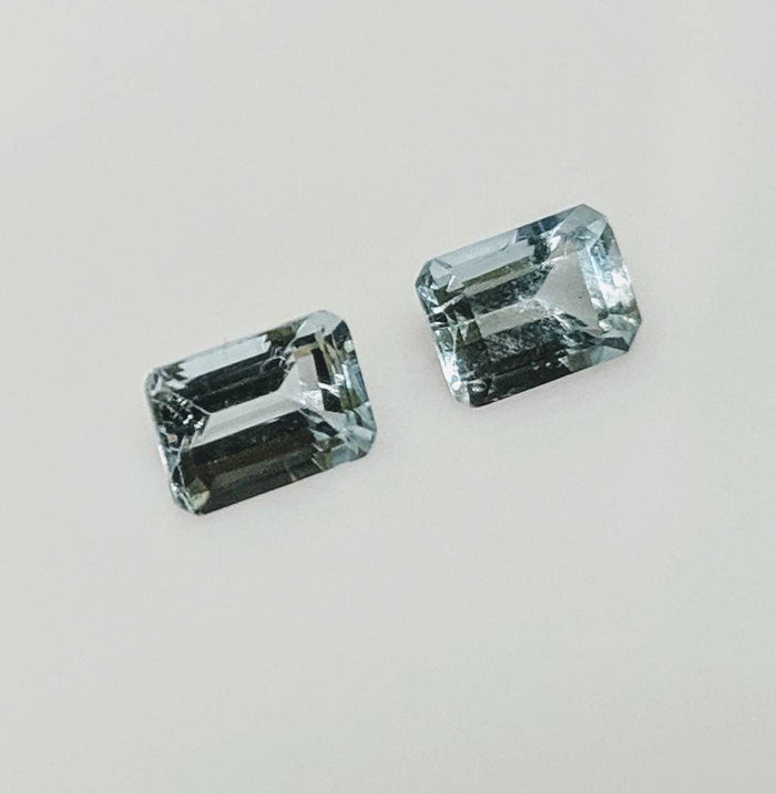 Lot of 2, Natural Genuine Brazilian Aquamarine, 2.03ct 7x5 Emerald Cut Faceted, VVS loose stone