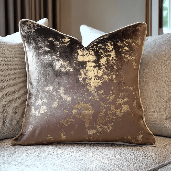 Mabel Chocolate & Gold Abstract Cushion - 43x43cm Textiles