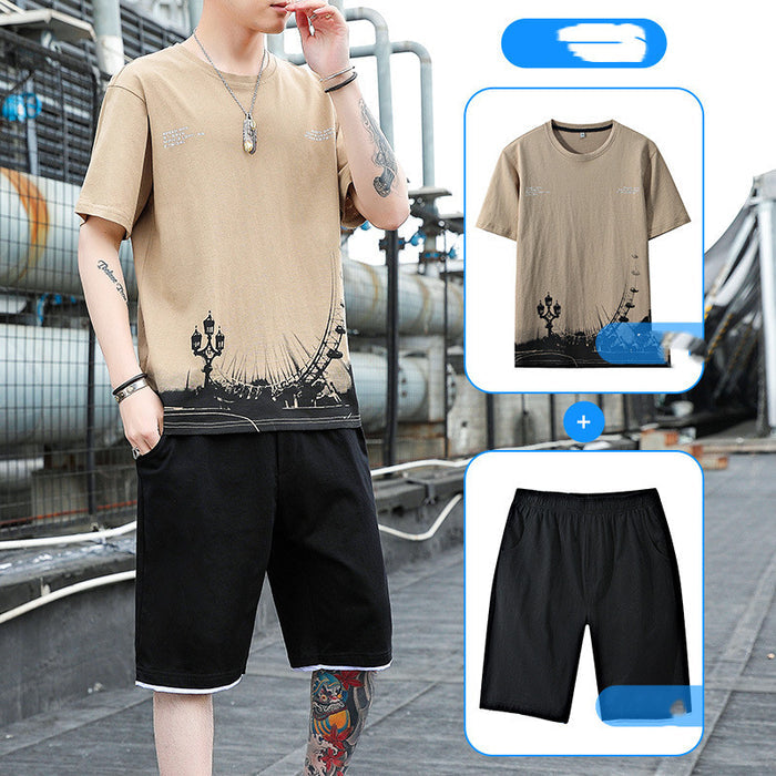 Men’s Cotton Summer Sports Set – T-Shirt & Shorts