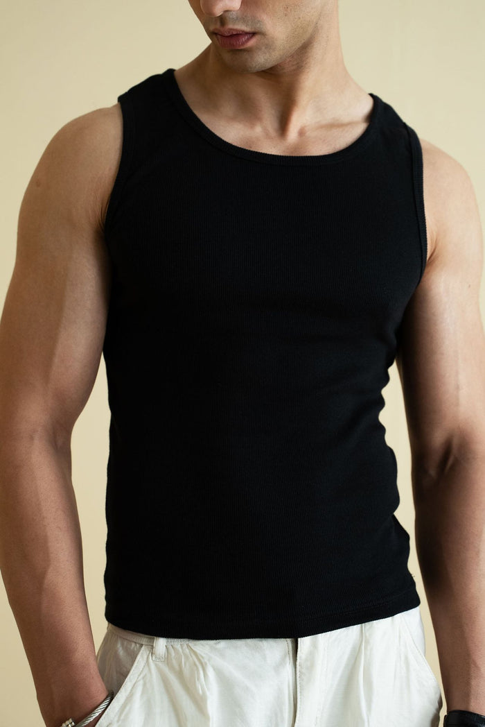 Men's Ribbed Vest - Black