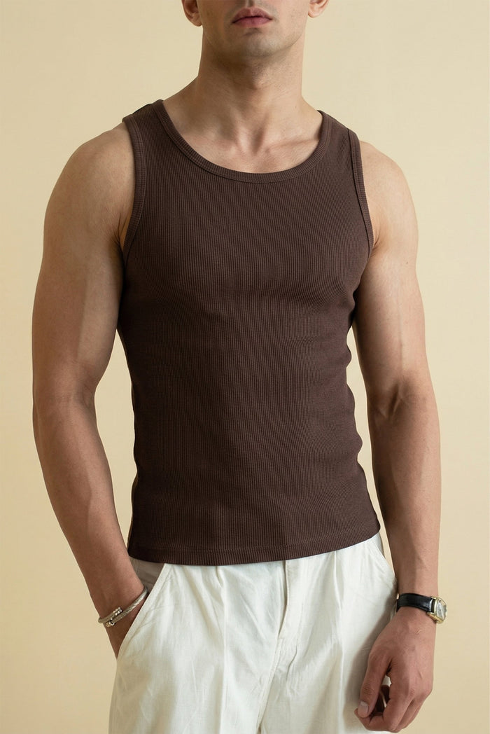 Men's Ribbed Vest - Dark Brown