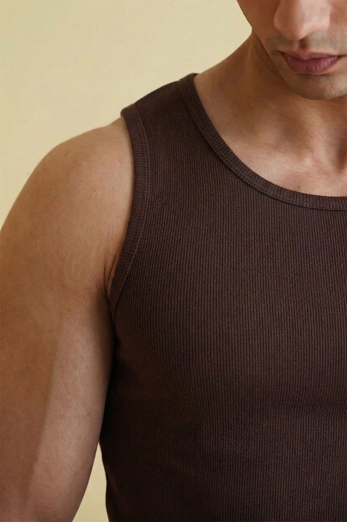 Men's Ribbed Vest - Dark Brown