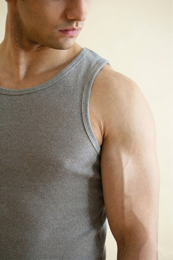 Men's Ribbed Vest - Heather Grey
