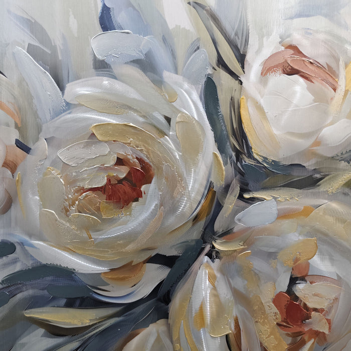 Metallic English Roses Framed Textured Print 100x100cm