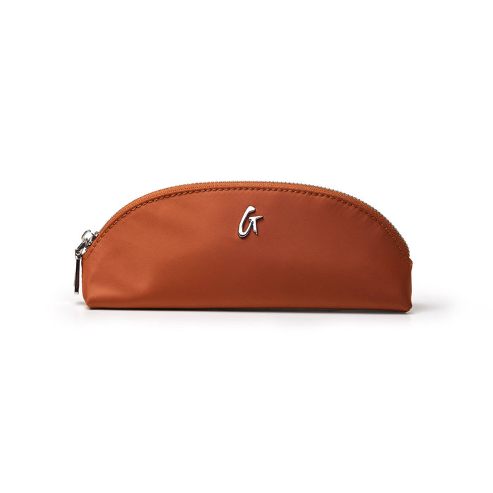 Brown mini nylon pouch with a sleek design and silver zipper, perfect for organizing small essentials.