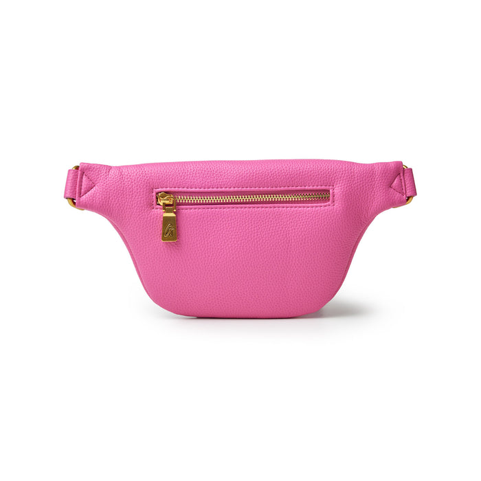 Pink pebble-textured fanny pack with a front zipper pocket and gold hardware, part of the Pebble Fanny Pack Bundle in hot pink.