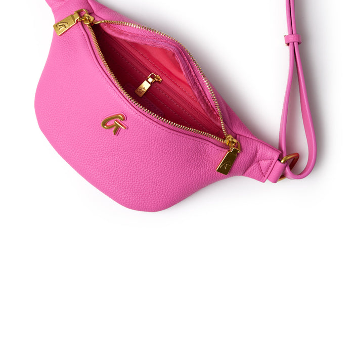 Pink Pebble Fanny Pack bundle with gold hardware, zipper closure, and adjustable strap, designed for stylish convenience.