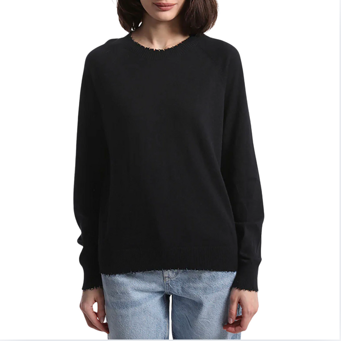 Minnie Rose Cotton Cashmere Frayed Edge Crew