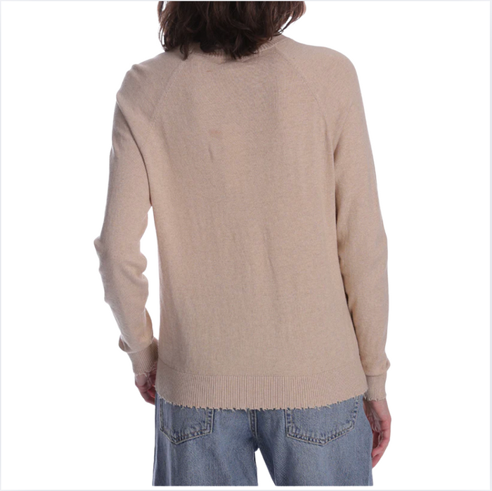 Minnie Rose Cotton Cashmere Frayed Edge Crew