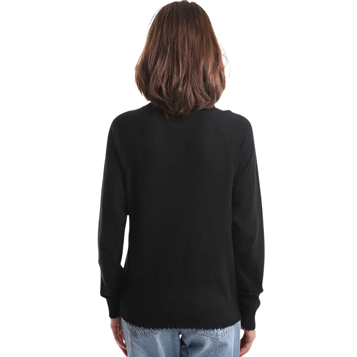 Minnie Rose Cotton Cashmere Frayed Edge Crew
