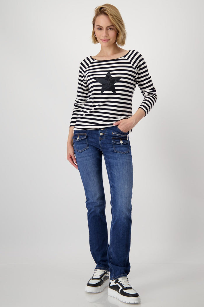 Monari 808559 Black & White Stripe Star T Shirt - Dotique