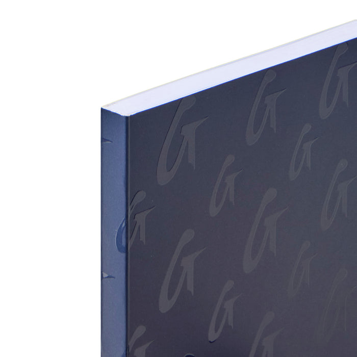 Navy monogram notebook featuring a sleek design with embossed logo, perfect for stylish note-taking.