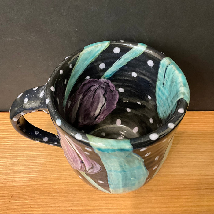 Mug Black w Purple Tulips