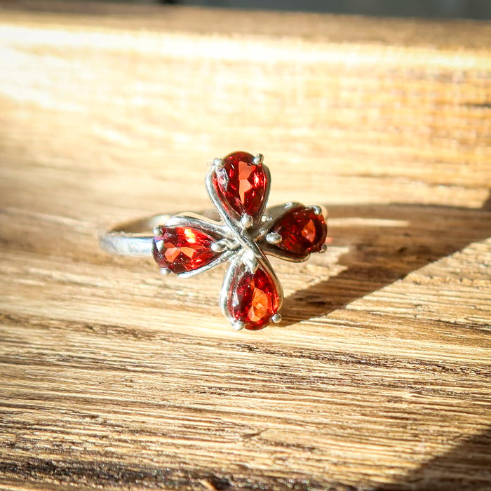 Multi Faceted Garnet 925 Sterling Silver Ring | January Birthstone Unique Jewelry 444