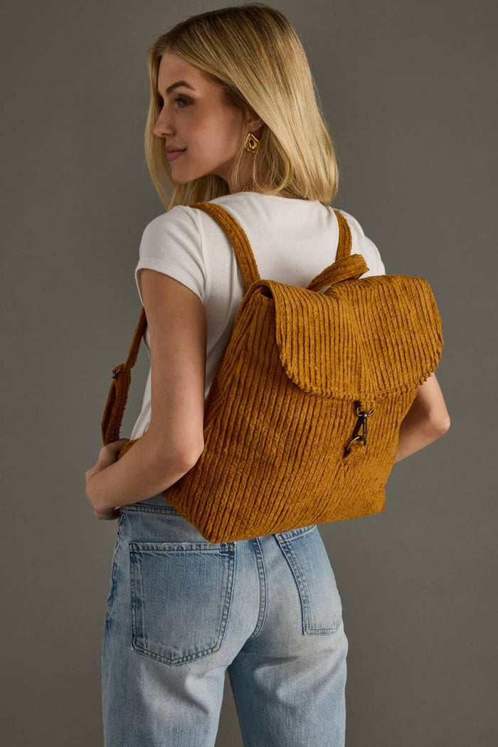 MUSTARD CORDUROY BACKPACK