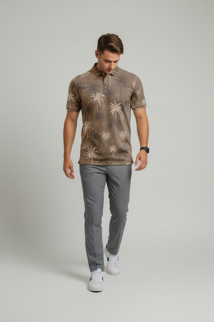 "Nucifera" Brown- OGA Men's Polo - Brown / Taupe