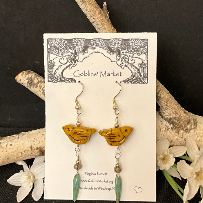 Ochre Yellow Bird Earrings