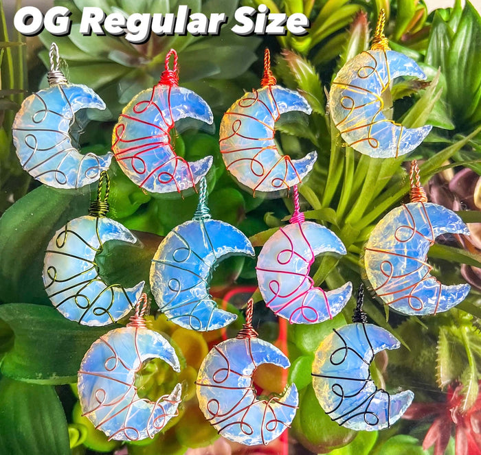 Opalite Crescent Moon Pendant (Two Sizes, 11 Custom Wire Colors)
