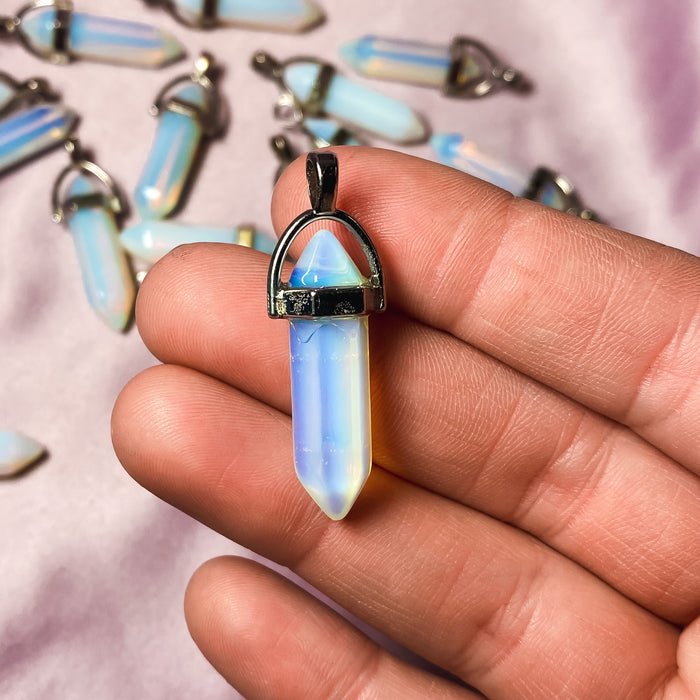Opalite Double Terminated Pointed Silver Pendant