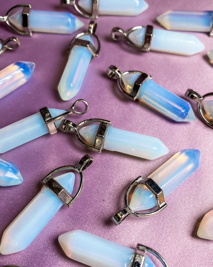 Opalite Double Terminated Pointed Silver Pendant