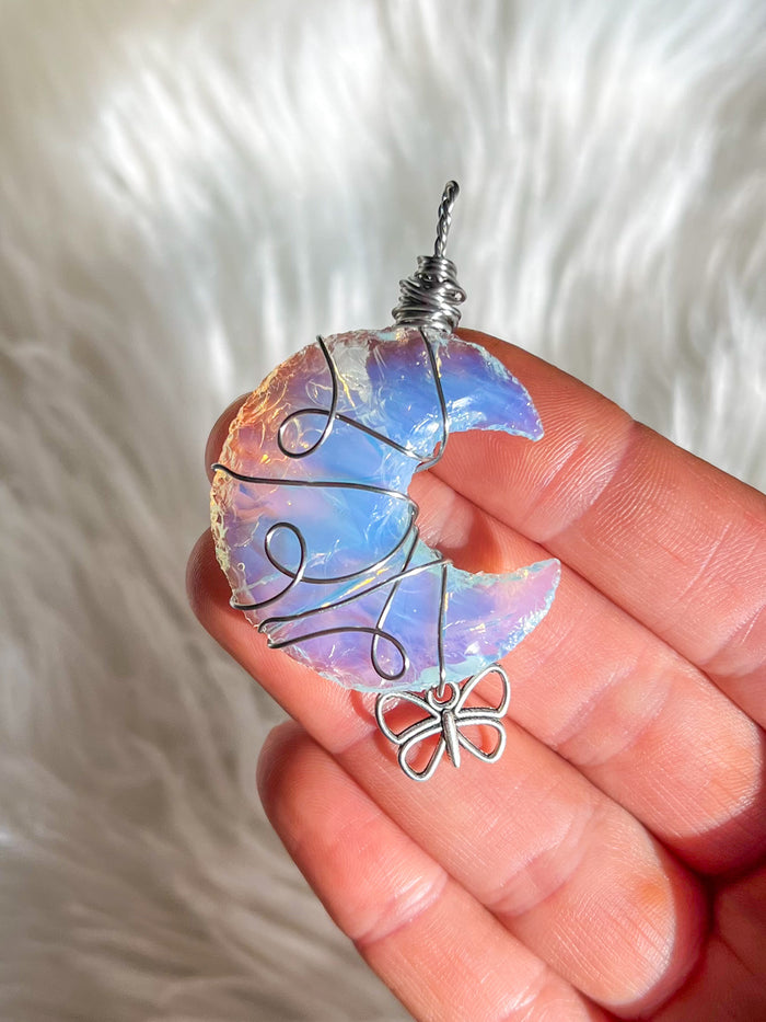 Opalite Moon Pendant w/ Butterfly