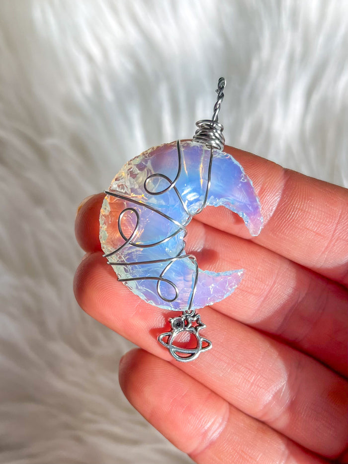 Opalite Moon Pendant w/ Saturn & Star