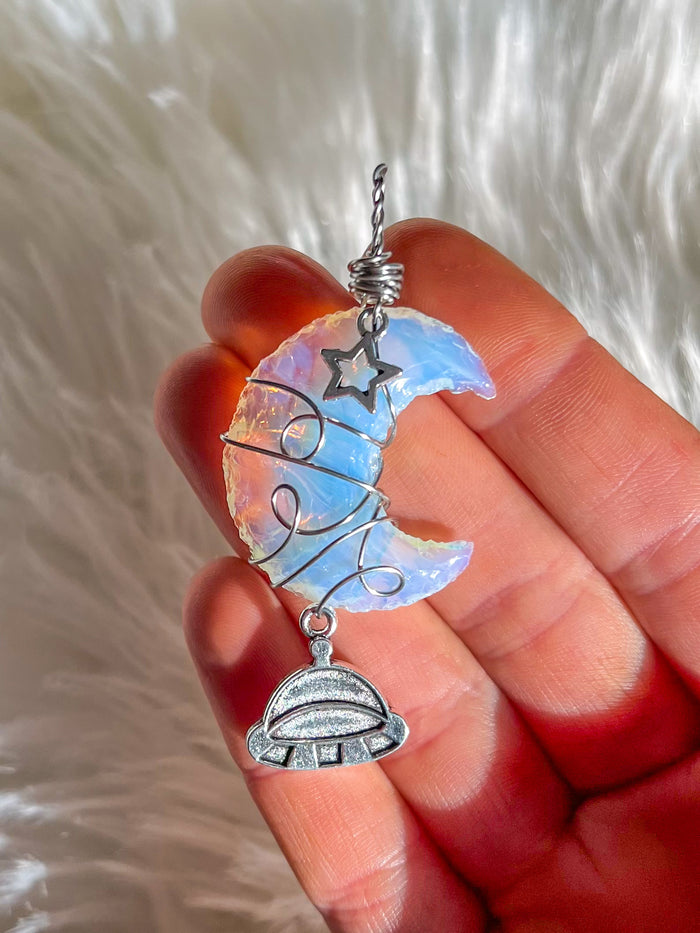 Opalite Moon Pendant w/ UFO & Star
