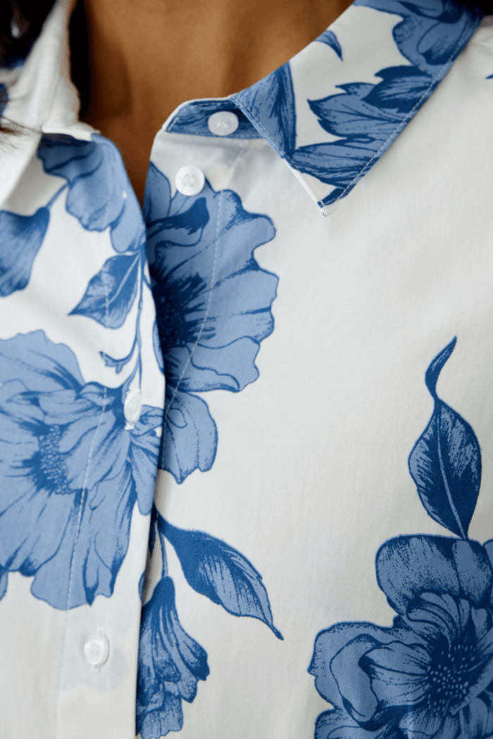 Oui 92855 Blue & White Floral Midi Shirt Dress - Dotique