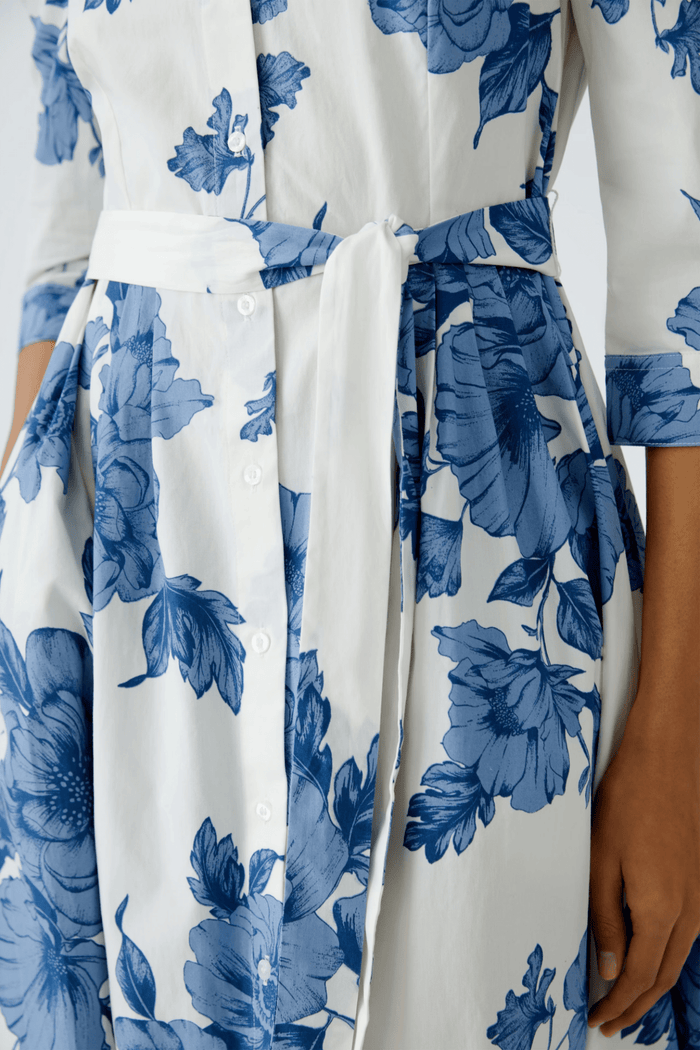 Oui 92855 Blue & White Floral Midi Shirt Dress - Dotique