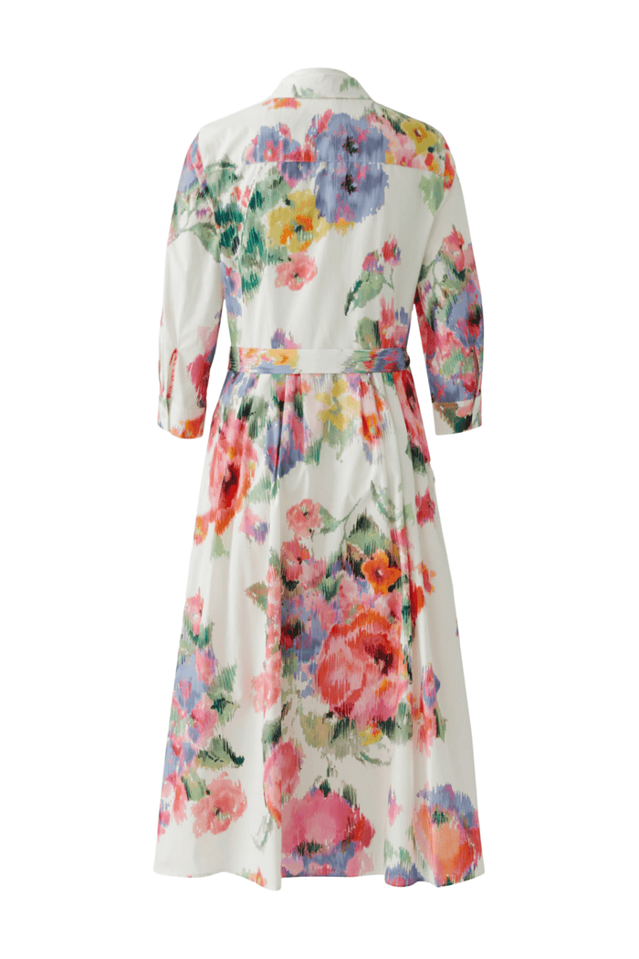 Oui 92855 Pink & Green Floral Cotton Midi Shirt Dress - Dotique