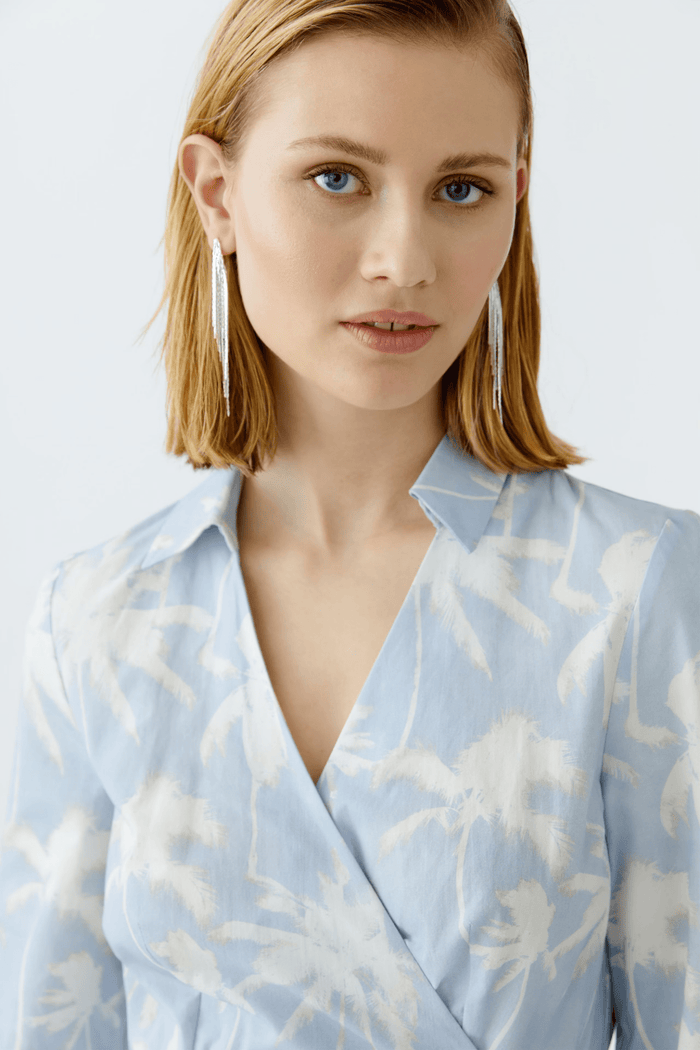 Oui 93057 Blue & White Cotton Wrap Dress - Dotique