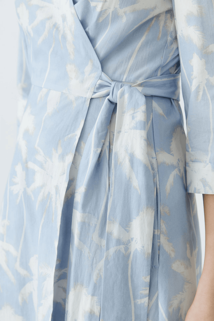 Oui 93057 Blue & White Cotton Wrap Dress - Dotique