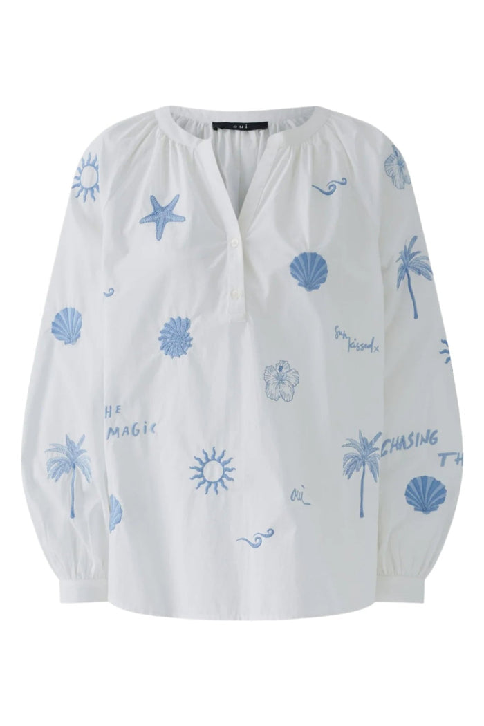 Oui 93211 Optic White Embroidered Cotton Tunic - Dotique