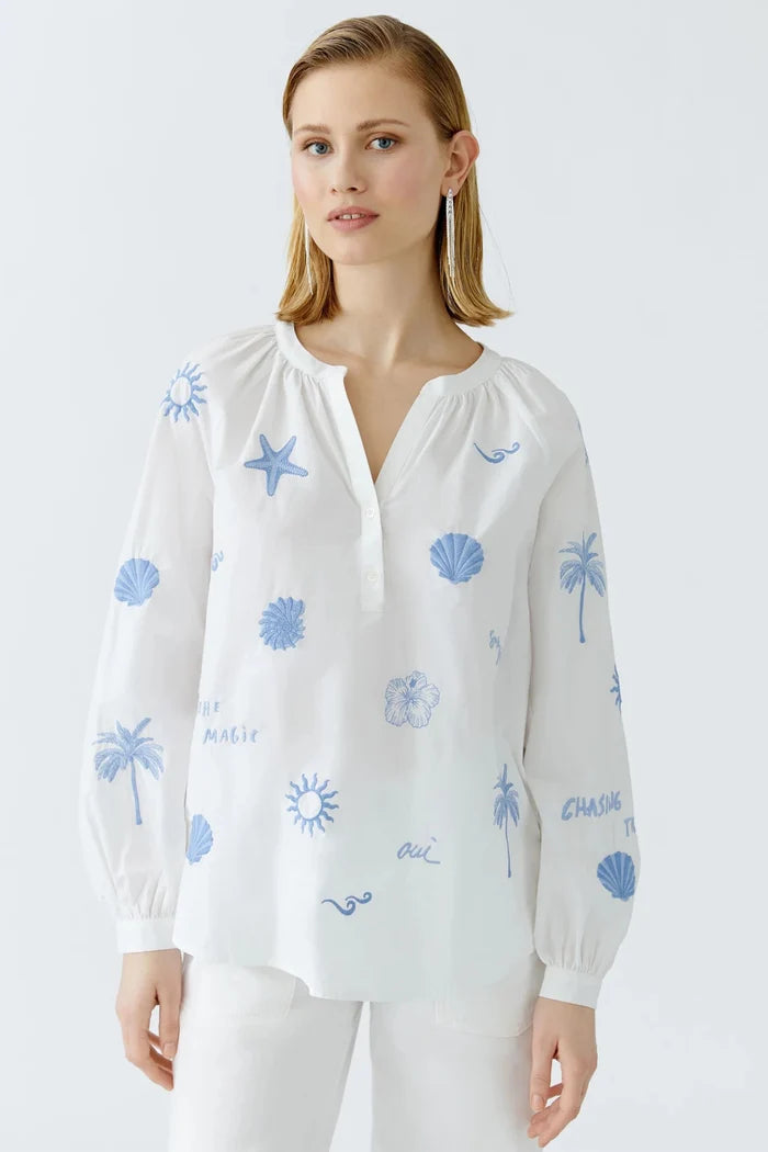 Oui 93211 Optic White Embroidered Cotton Tunic - Dotique