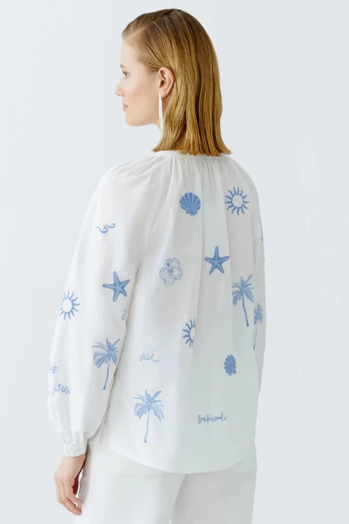 Oui 93211 Optic White Embroidered Cotton Tunic - Dotique