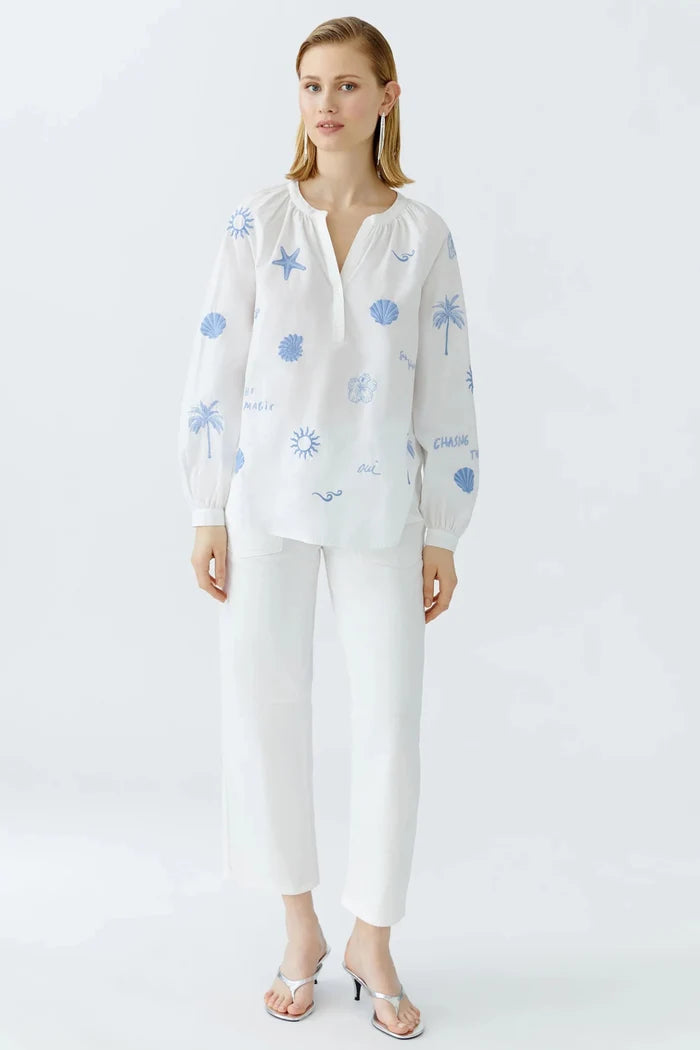 Oui 93211 Optic White Embroidered Cotton Tunic - Dotique