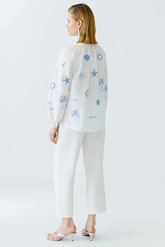 Oui 93211 Optic White Embroidered Cotton Tunic - Dotique
